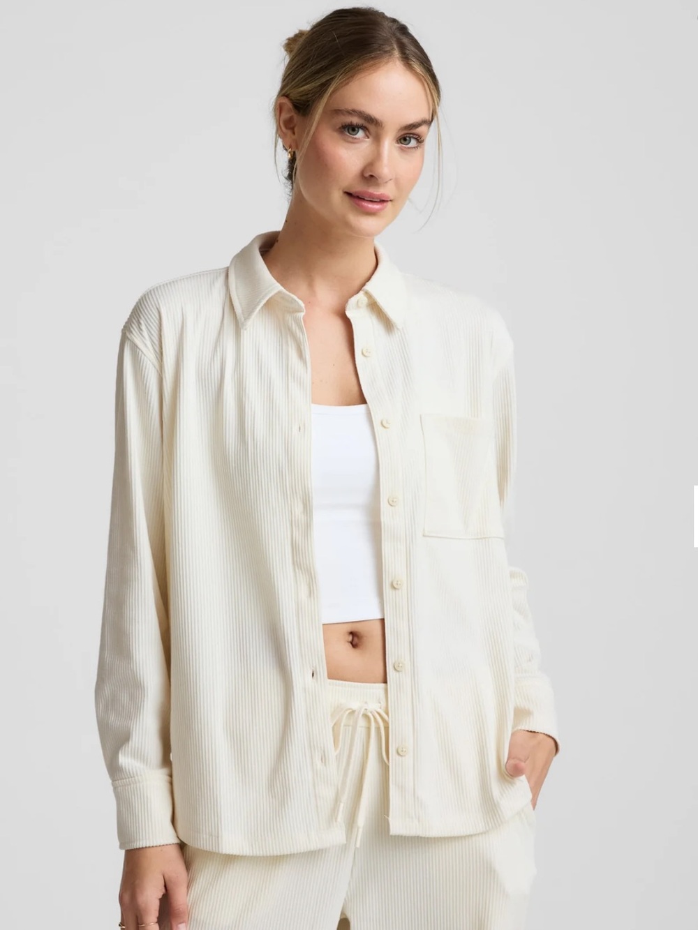 Beyond Yoga Cream Cord Button-Down Shirt